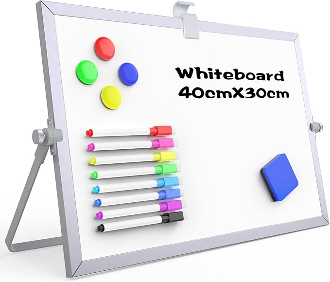 OWill Dry Erase White Board, 16inX12in Large Magnetic Desktop White Board with Stand,A3 Magnetic Whiteboard & Portable Double-Sided Whiteboard Easel for Drawing in School & Home
