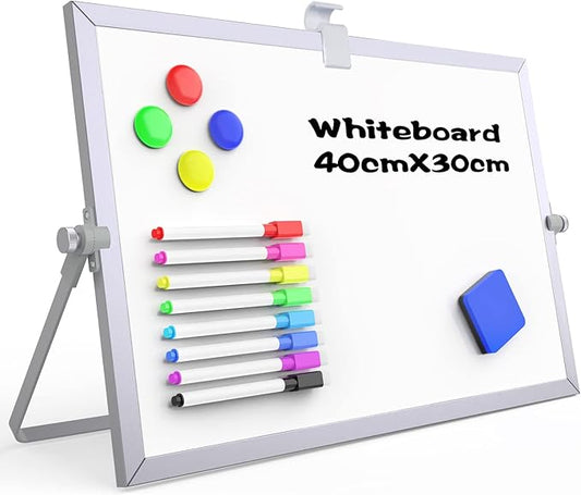 OWill Dry Erase White Board, 16inX12in Large Magnetic Desktop White Board with Stand,A3 Magnetic Whiteboard & Portable Double-Sided Whiteboard Easel for Drawing in School & Home