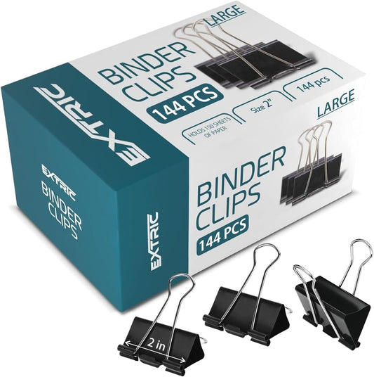 Binder Clips - 144 Pack Large Binder Clips, 2 Inch, Black Paper Clamps, File Clip for Home, Office and School Supplies