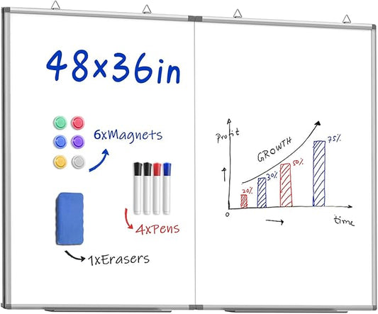 48"X 36" Large Magnetic Dry Erase Whiteboard, Removable Wall Hanging Board with 4 Pens & 1 Dry Erasers & 6 Magnets, Sliver Aluminum Frame White