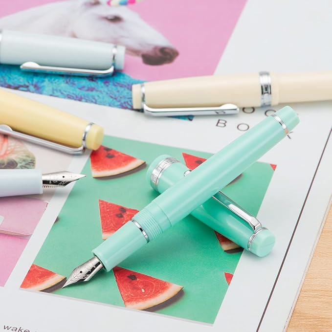 Jinhao 82 Ivory White Acrylic Fountain Pen, Iridium Bent Nib Classic Design Smooth Writing Pen with Ink Converter (Silver Trim)