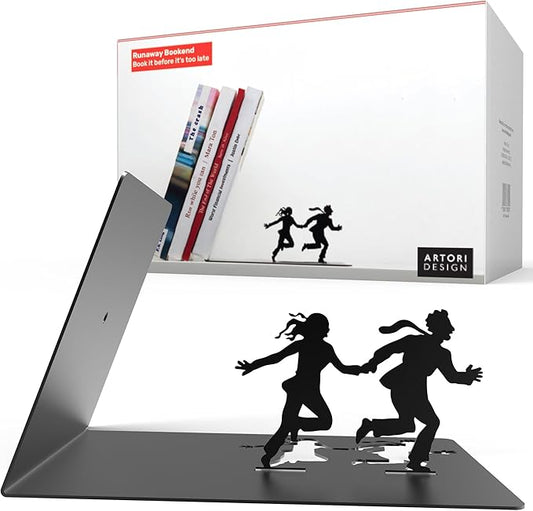 Artori Design Book Ends to Hold Books Heavy Duty - Hidden Metal Bookends for Shelves Desk or countertop - Bookend Book Holder for Home Decorative - Gift for Book Lovers and Home Decor (Runaway)