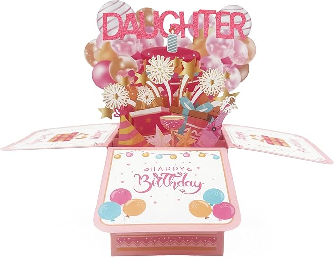 Asmallgf Sweet Birthday Gifts Cards for Daughter, Best Gift Ideas from Mom Dad, Happy Bday 3D Card for Daughter Adult Kid Girl