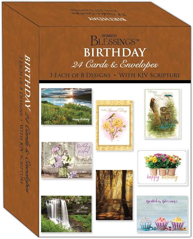 24 Birthday Cards - King James Version Scripture - Religious Boxed Birthday Cards Assortment - Christian Birthday Cards with Envelopes - Birthday Blessings Greeting Cards