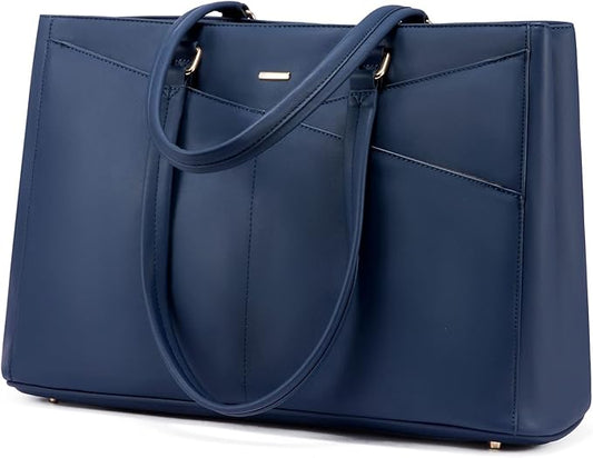 LOVEVOOK Laptop Bag for Women 15.6 Inch Tote Bags Waterproof Leather Briefcase Computer Women Business Office Work Bag,Navy Blue