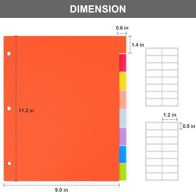 HABGP 16Pcs/2 Set 8 Tab Dividers for 3 Ring Binder, 16 Pcs Multicolor 3 Ring Binder Dividers with Tabs, Page Folder Dividers, Plastic Tabbed File Dividers with Tabs, Three Ring Binder Index Dividers