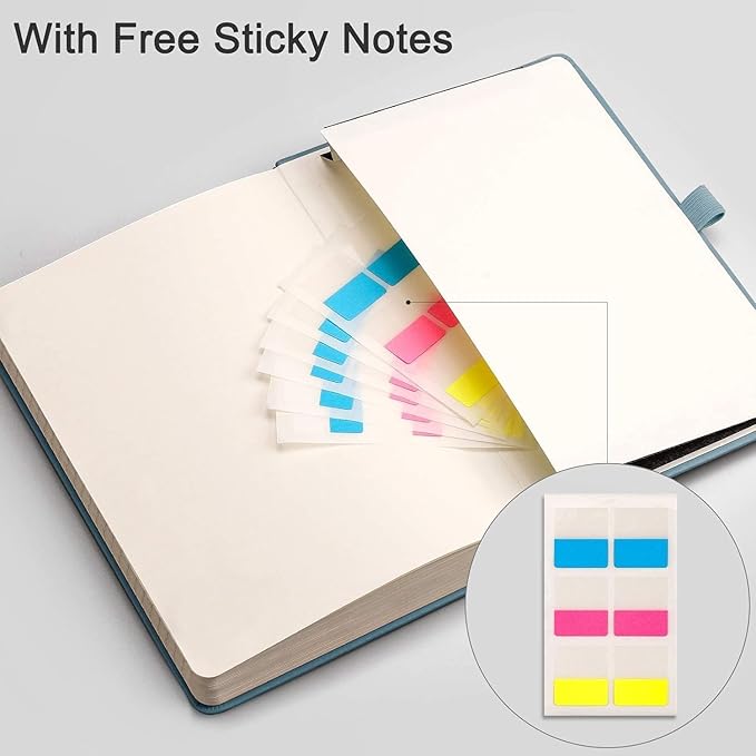 EMSHOI Lined Journal Notebook - 256 Numbered Pages 120gsm Thick Leather Journal with Sticky Notes, A5 Hardcover College Ruled Notebook for Women Men Work School Writing, Medium 5.75" x 8.38"-GrayBlue