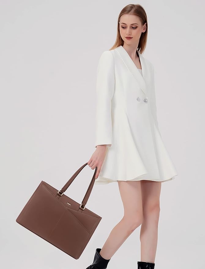 LOVEVOOK Laptop Bag for Women 15.6 Inch Tote Bags Waterproof Leather Briefcase Computer Women Business Office Work Bag,Dark Brown