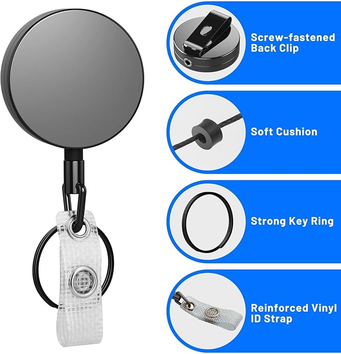 3 Pcs Heavy Duty Badge Reels Retractable Badge Holder, Selizo Metal Retractable Keychain Badge Reel ID Badge Holder Retractable with Belt Clip Key Ring for Key Name Card Holder