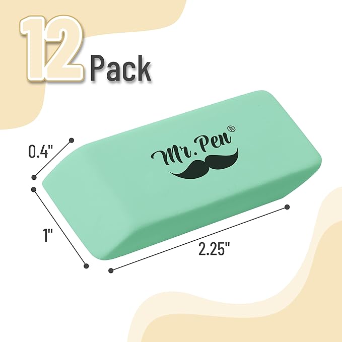 Mr. Pen- Erasers, 12 Pack, Green Pencil Eraser, Erasers for Pencils, Mr Pen Erasers, Erasers for School, Large Eraser, Block Erasers for School, Rubber Eraser, Large Erasers for School