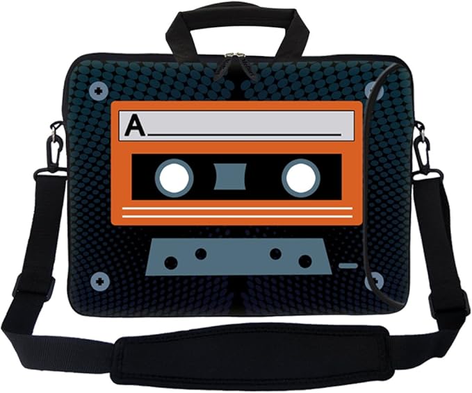 Meffort Inc 17.3 Inch Neoprene Laptop Bag with Extra Side Pocket, Soft Carrying Handle & Removable Shoulder Strap Fit 16" to 17.3" Laptop - Cassette Tape