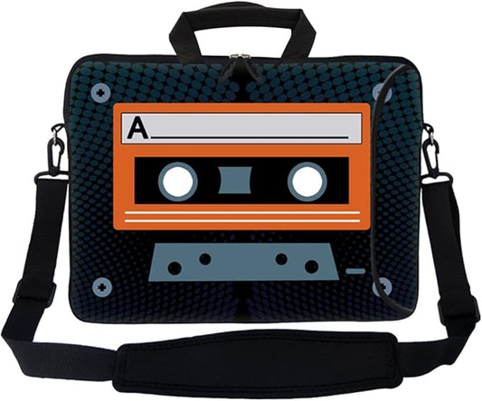 Meffort Inc 17.3 Inch Neoprene Laptop Bag with Extra Side Pocket, Soft Carrying Handle & Removable Shoulder Strap Fit 16" to 17.3" Laptop - Cassette Tape