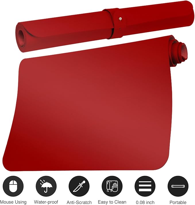 Boutilon Leather Desk Pad 47"x 24" Non-Slip Mouse Pad,Business Desk Pad,Extended Table Protector for Keyboard and Mouse,Desk Writing Pad for Office Home Working Decor (XXXL-Red)