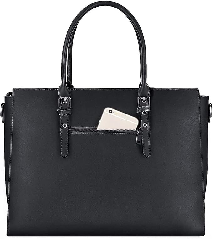 MOSISO 17 inch Women Laptop Tote Bag with Shockproof Compartment, Black