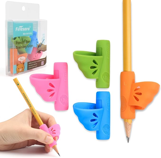 Firesara Left-Handed Training Grips, Original Butterfly Pencil Holder Correction Writing Aid Grip for Kids Handwriting Special Needs Preschoolers Children Adult Lefties Assorted Colors (4PCS)