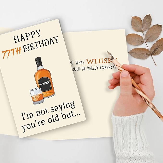 Funny Whiskey 77th Birthday Card, 77th Birthday Gifts for Men Women, Unique 77th Birthday Decorations for Husband Wife, Best 77 Year Old Birthday Card Gifts for Mom Dad Grandpa Granny