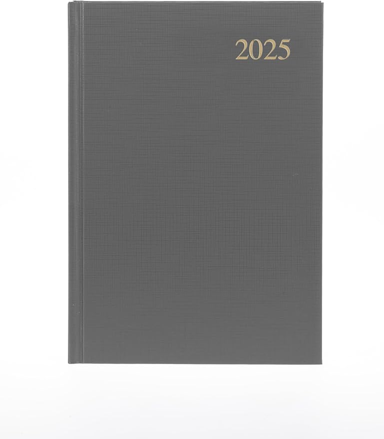 Collins Essential 2025 Business Diary - A5 Day to a Page Planner with Leathergrain Hardback Cover - Grey - ESSA51.98-25
