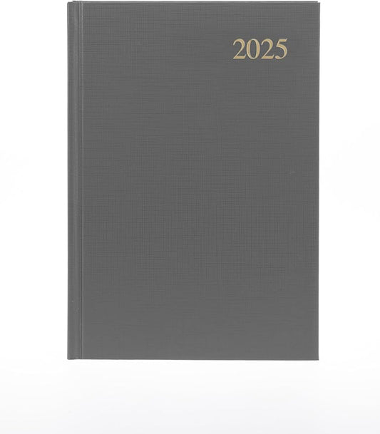 Collins Essential 2025 Business Diary - A5 Day to a Page Planner with Leathergrain Hardback Cover - Grey - ESSA51.98-25