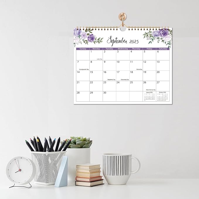 2025 Calendar - 2025 Wall Calendar, January 2025 - June 2026, 14.5" x 11.5", 18 Monthly Wall Calendar 2025-2026, Twin-Wire Binding + Hanging Hook + Thick Paper, Floral