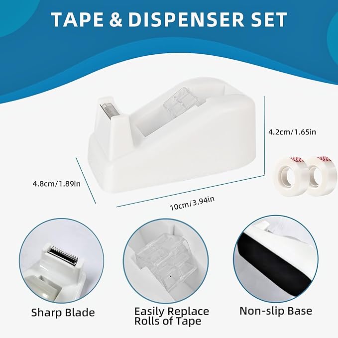 Rotating Desk Organizers and Accessories, 15pcs White Office Supplies Pen Holder for Desk Organizers and Accessories with White Stapler and Tape Dispenser Set, Cute Desk Accessories for Men Women Gift