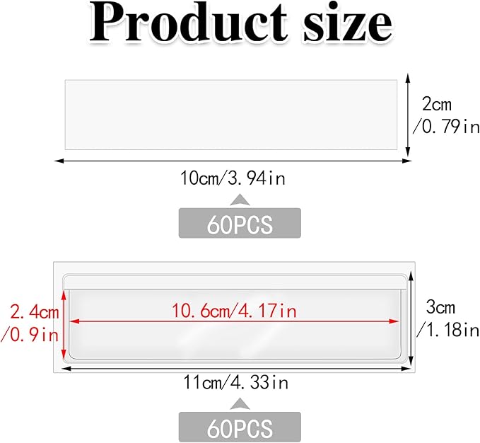 60 Pack 1.2" x 4.3" Self Adhesive Label Holders with 60Pcs Paper Label Inserts, Shelf Tag Label Holder Clear Pockets for Bookshelf Mailbox Shelves Storage Bins