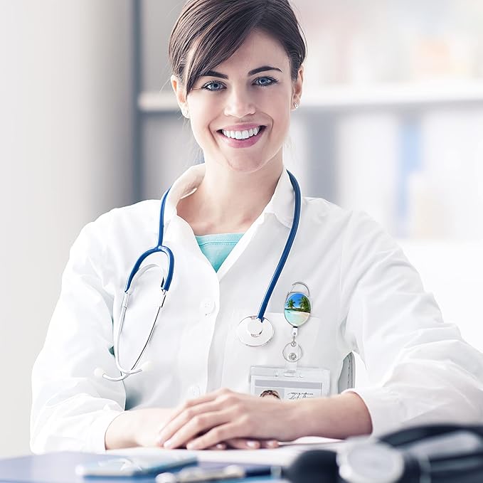 Coconut Tree Retractable Badge Holders - Double Sided Color Print Pattern, with Retractable Keychain, Badge Clip and Key Ring, Durable Nylon Rope