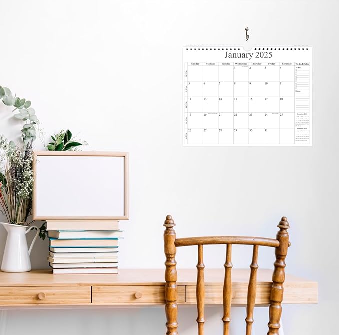 Calendar 2025 - Wall Calendar 2025-2026 from January 2025 - June 2026, 18 Months Calendar with Premium Paper, Twin-Wire Binding & Hanging Hook, 12" x 14.5", Black