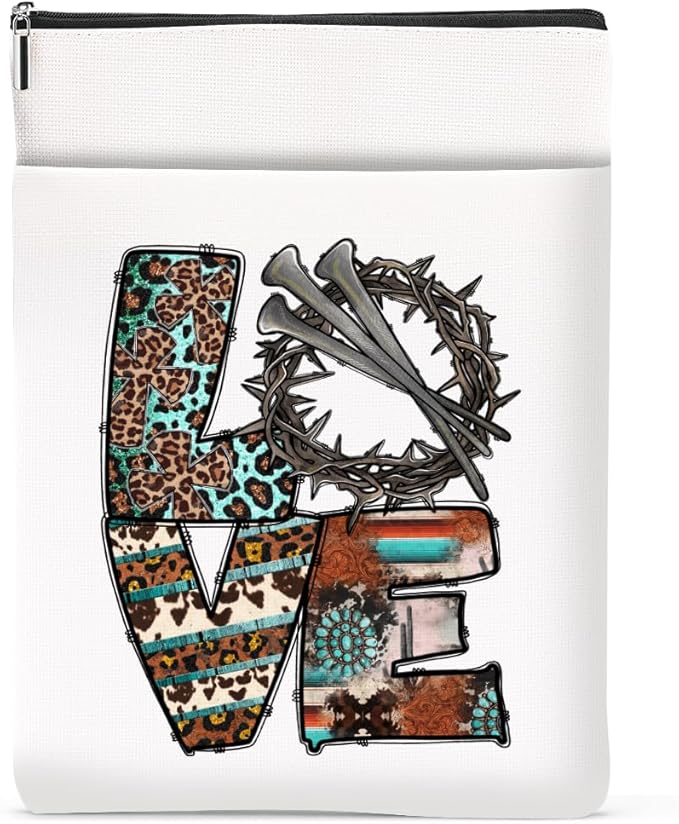 Inspirational Western Faith Christian Gifts Book Sleeve Book Cover Religious Cowgirl Accessories for Women Teacher Wife Graduation Christmas Birthday Book Lovers Gifts Book Protector with Zipper