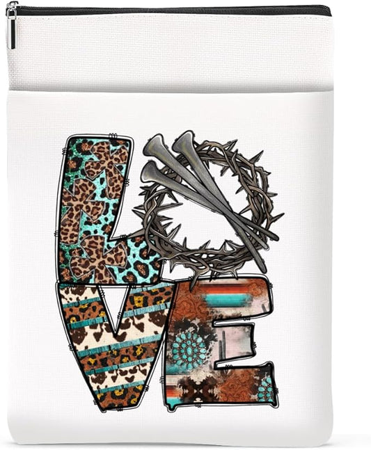 Inspirational Western Faith Christian Gifts Book Sleeve Book Cover Religious Cowgirl Accessories for Women Teacher Wife Graduation Christmas Birthday Book Lovers Gifts Book Protector with Zipper