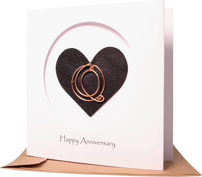 Personalized Initial Copper Card, Copper Initial, Anniversary Card for Her, Couple, Gift for Her (Q)