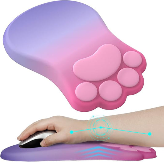 Ergonomic Mouse Pad with Wrist Rest,Cute Cat Paw Mousepad Wrist Support,Comfortable Massage Design Computer Pain Relief Mouse Pad with Non-Slip PU Base for Desk Laptop Gaming,Pink&Purple