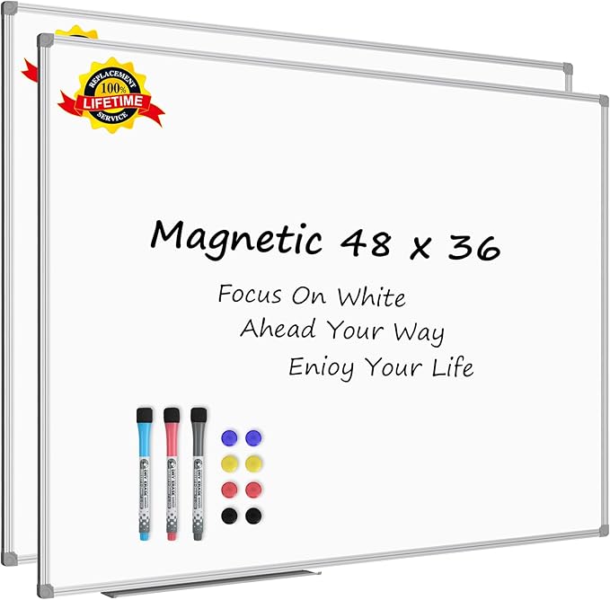 Lockways 48 x 36 Inch White Board 2 Pack | Dry Erase Board Magnetic Whiteboard for Office School and Home