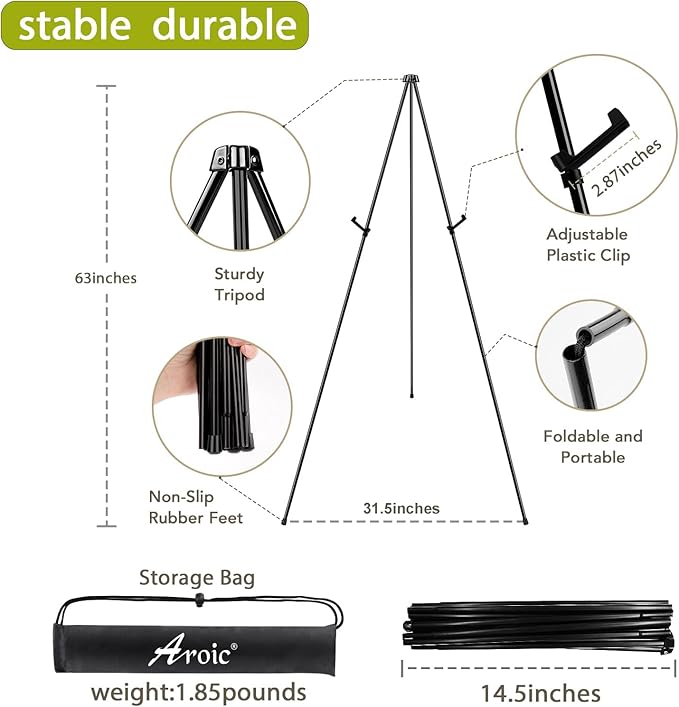 AROIC 63 "Easel Stand for Display, 20 Pack Portable Foldable Metal Easel, Easels for Signs Wedding Logos,Arts, Painting,Adjustable Floor Easels with 20 Storage Bag