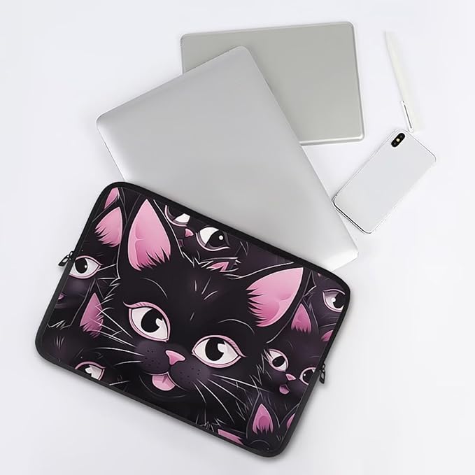 Black Cat Printed Laptop Briefcase for Women Men, Waterproof 15 Inch Laptop Bag Messenger Bag Lightweight Laptop Case for Office Business Traveling Daily Use, Gift for Father