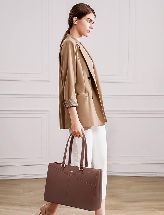 LOVEVOOK Laptop Bag for Women 15.6 Inch Tote Bags Waterproof Leather Briefcase Computer Women Business Office Work Bag,Dark Brown