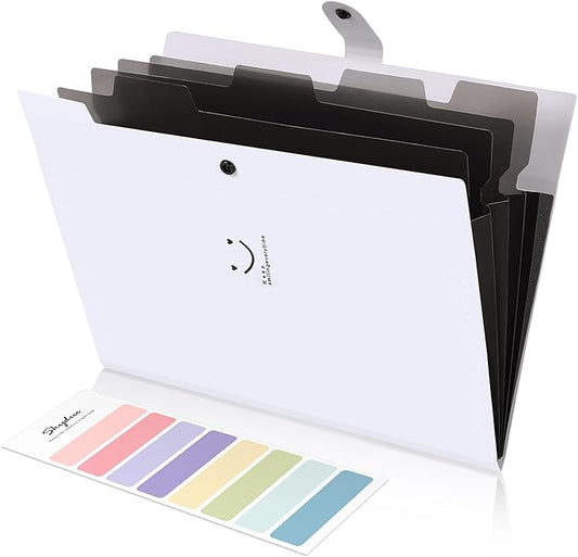 SKYDUE 5 Pocket Expanding File Folder, Letter Size Portable Accordion Folders for Documents for School Office, White