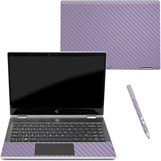 MightySkins Carbon Fiber Skin for HP Pavilion X360 14" (2018) - Solid Lavender | Protective, Durable Textured Carbon Fiber Finish | Easy to Apply, Remove, and Change Styles | Made in The USA