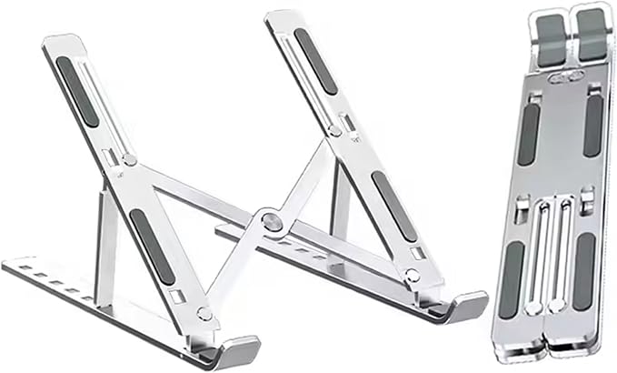 Quality Laptop Stand, Foldable Adjustable & Ergonomic Aluminum Portable Notebook/Tablet Stand, Laptop Holder, Compatible with 10-15.6” Laptops and Tablets (Silver, Black) (Grey Silver)