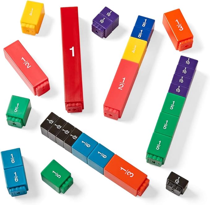 hand2mind Rainbow Fraction Tower Cubes, Fraction Equivalency, Math Blocks, Montessori Math Materials for Kids, Teacher Supplies for Math Classroom, Math Manipulatives 4th Grade (Set of 51)
