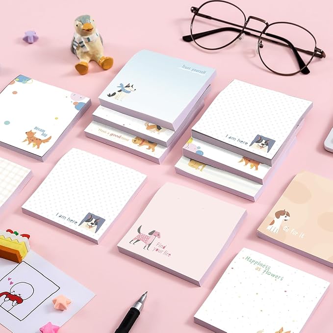 Post it Notes 3x3 Cute and Aesthetic Sticky Notes Planner Notepad - 450 Sheets - Desk Accessories for School, Office, and Home - Ideal Gifts for Teachers, Women, and Coworkers (Dog)