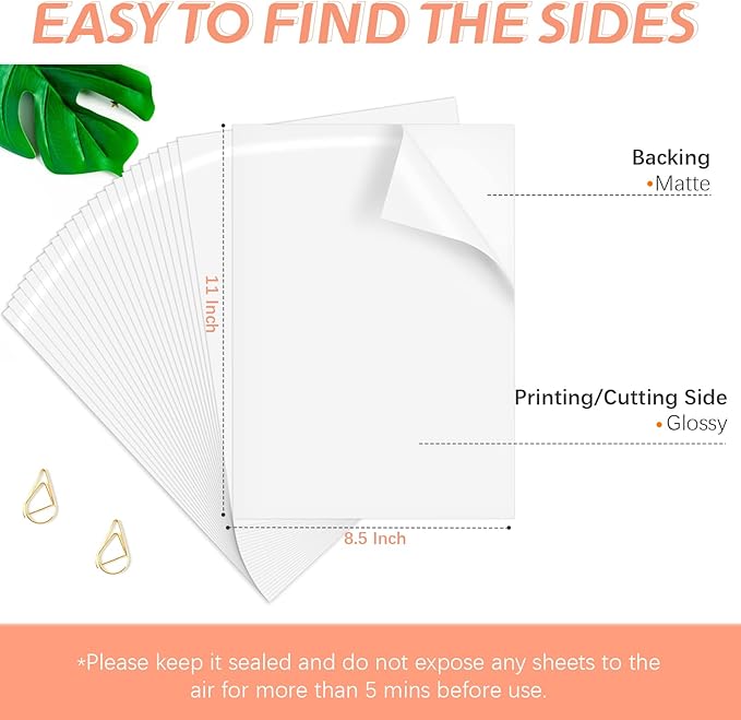 HTVRONT Printable Vinyl Sticker Paper - 8.5"x11" Glossy White printable vinyl for inkjet printer 25Pcs - 100 g Dries Quickly and Holds Ink Beautifully