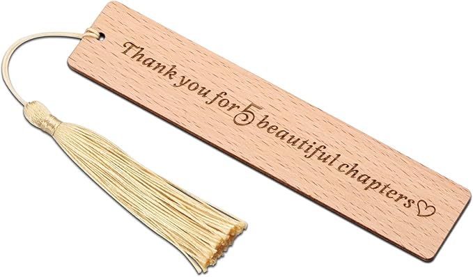 Wooden Bookmark 5 Year Anniversary Wedding Gifts for Women Men Him Her 5th Anniversary Gift for Husband Wife 5th Anniversary Valentines Gift, Christmas Gift Ideas, Thank You for 5 Beautiful Chapters