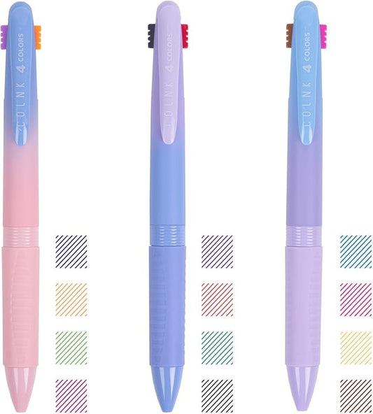 COLNK 4 Colors Ballpoint Pens in 1,Multicolor Ballpoint Pen Assorted Ink Colors,4-in-1 Colored Pens 0.7 Ballpoint for Journaling and Organizing,3 Counts-12 ink colors