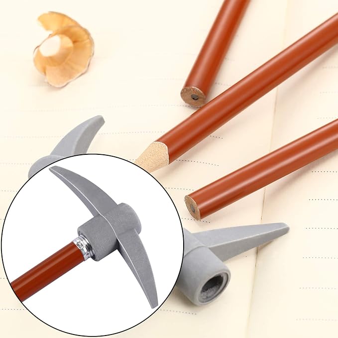 Chinco 24 Pieces Pickaxe Pencils Eraser Set Funny Eraser Topper Pencils Bulk with Axe Shape Erase for Students Gifts