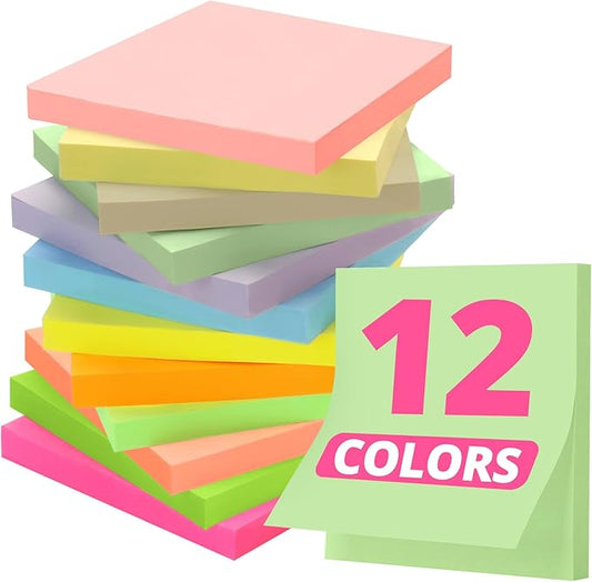 Sticky Notes, 12 Pads, 3x3 inches, Morandi Self-Stick Note Pads, Perfect for Office, Study, and Daily Life Organization - Morandi