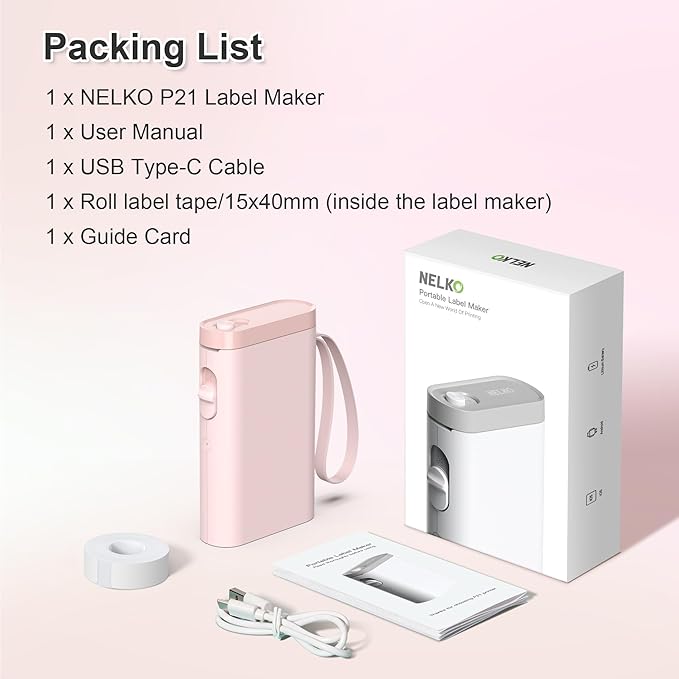 Nelko Label Maker Machine with Tape, P21 Bluetooth Label Printer, Wireless Mini Label Makers with Multiple Templates for Organizing Office Home, Pink