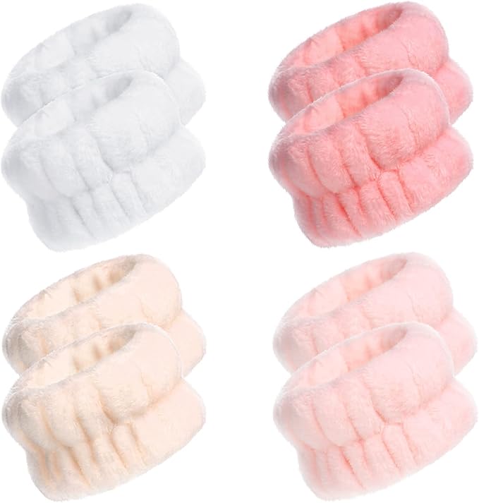 Chuangdi 4 Pairs Wrist Bands for Washing Face Wrist Spa Microfiber Wash Towel Band Scrunchies Absorbent Wristbands Sweatband for Women Prevent Liquid from Spilling