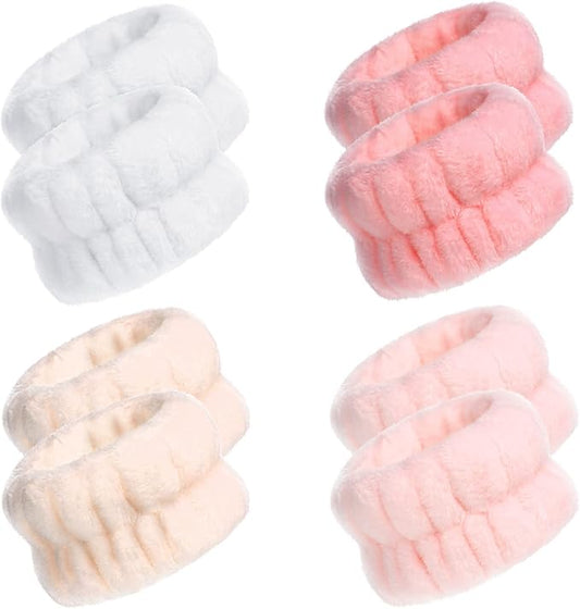 Chuangdi 4 Pairs Wrist Bands for Washing Face Wrist Spa Microfiber Wash Towel Band Scrunchies Absorbent Wristbands Sweatband for Women Prevent Liquid from Spilling