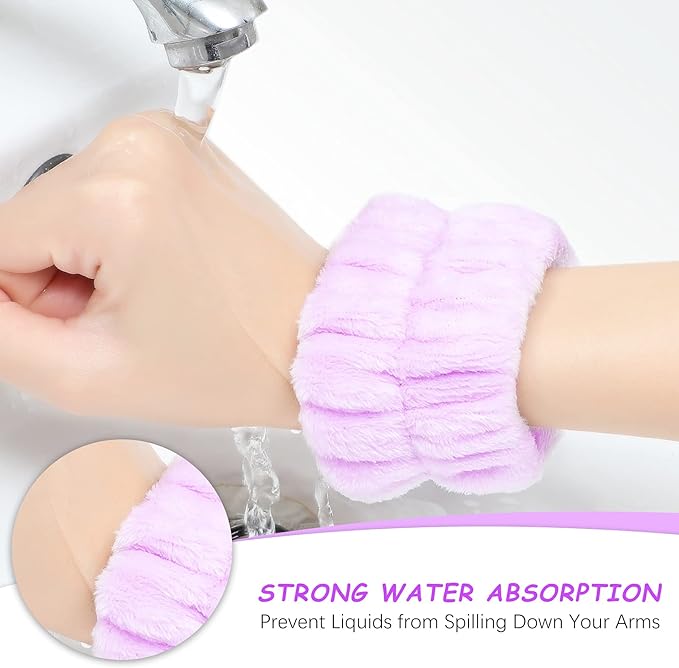 Chuangdi 4 Pairs Wrist Bands for Washing Face Wrist Spa Microfiber Wash Towel Band Scrunchies Absorbent Wristbands Sweatband for Women Prevent Liquid from Spilling