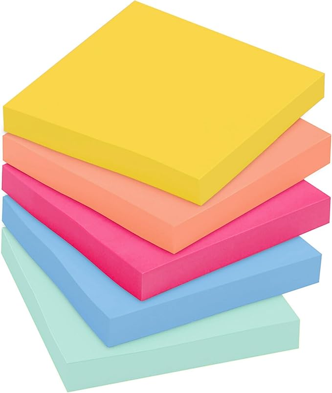 Post-it Super Sticky Notes, 12 Sticky Note Pads, 3 x 3 in., School Supplies, Office Products, Sticky Notes for Vertical Surfaces, Monitors, Walls and Windows, Summer Joy Collection